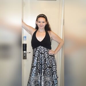 ✨️VINTAGE✨️ Torrid Black, Blue & White Halter Top Handkerchief Dress Size 1x